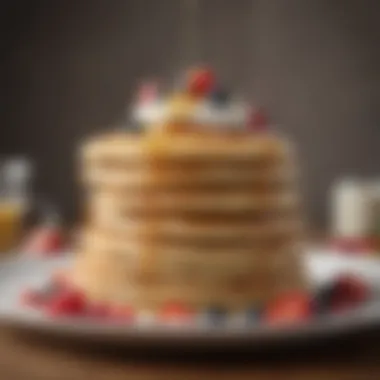 Fluffy pancakes stacked high with toppings