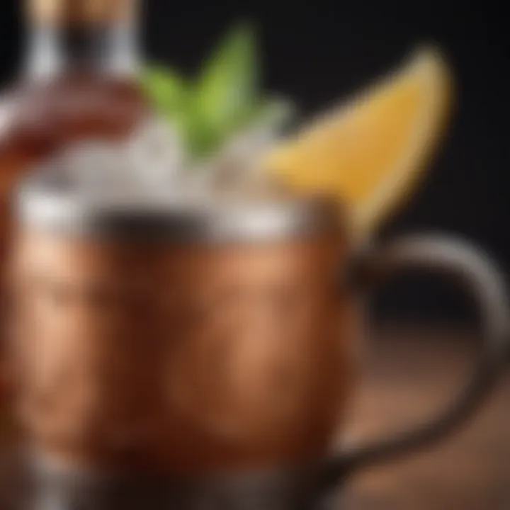 A close-up of a whisky mule highlighting the rich color and texture of the drink