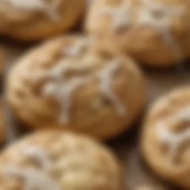 A beautifully baked batch of golden brown cookies with melted white chocolate oozing.