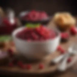 A vibrant bowl of cranberry chutney surrounded by fresh ingredients