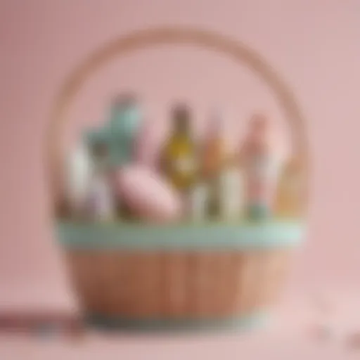 Elegant pastel-colored Easter basket filled with self-care products