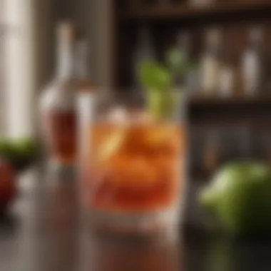 A vibrant, artistic representation of the Crown Royal Washington Apple cocktail in a creative glass