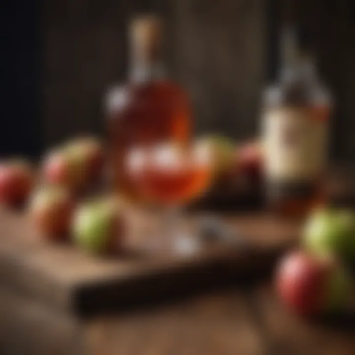 The key ingredients of the Crown Royal Washington Apple cocktail displayed on a rustic wooden table