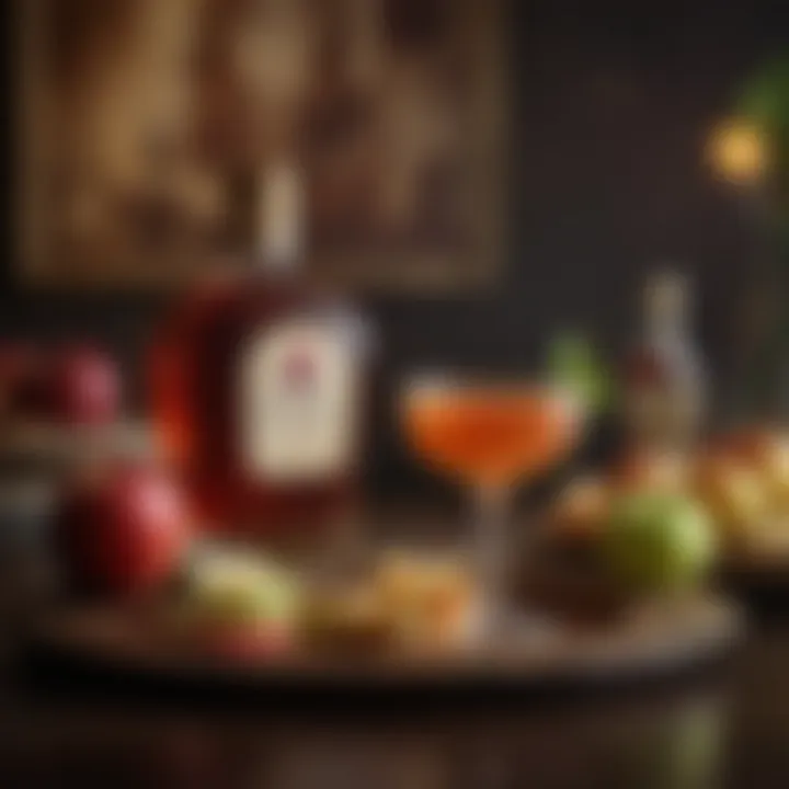 A sophisticated setting featuring a Crown Royal Washington Apple cocktail alongside matching appetizers