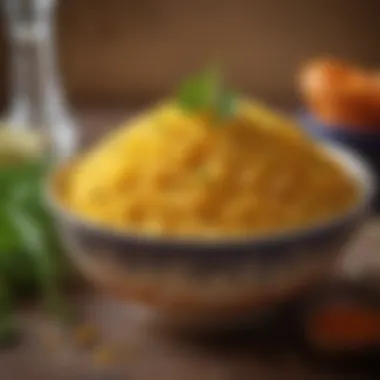 Saffron-Infused Rice Delight A vibrant bowl of saffron-infused rice adorned with fresh herbs.
