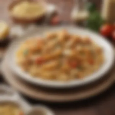 Delicious Chicken Pasta with Creamy Sauce A vibrant platter of chicken pasta adorned with cream cheese sauce