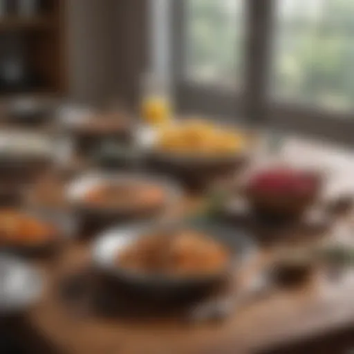 Elegant kitchenware set displayed on a wooden table