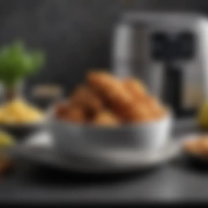 Delicious air-fried dish presented in a stylish bowl beside Cuisinart air fryer