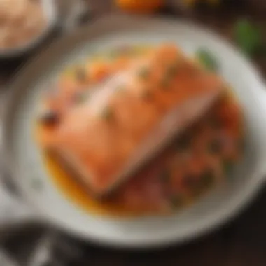 Garnished Baked Salmon Garnished baked salmon served on a plate