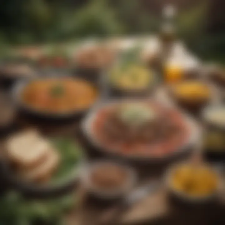 A collection of fresh ingredients laid out for a camping dinner.