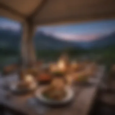 Elevated Camping Dining Experience An elegant setup for a gourmet dinner under the stars.