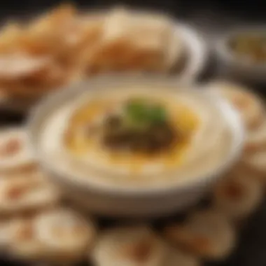 Traditional hummus served with pita and olive oil