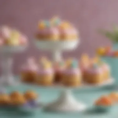 Thematic Easter Dessert Extravaganza An exquisite dessert table featuring themed treats like floral cupcakes and pastel-colored pastries.