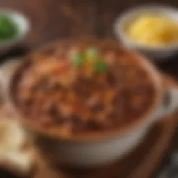 A delicious bowl of chili made with ground beef and beans simmering in a crock pot