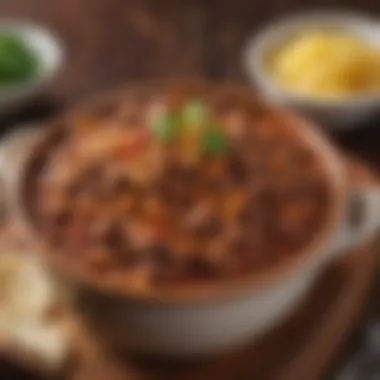 A delicious bowl of chili made with ground beef and beans simmering in a crock pot