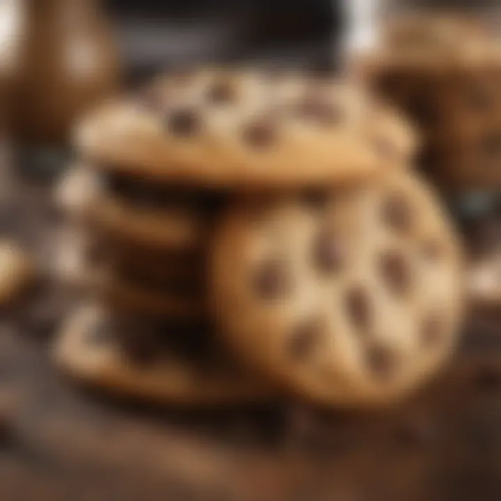 Decadent chocolate chip cookies on a rustic wooden table