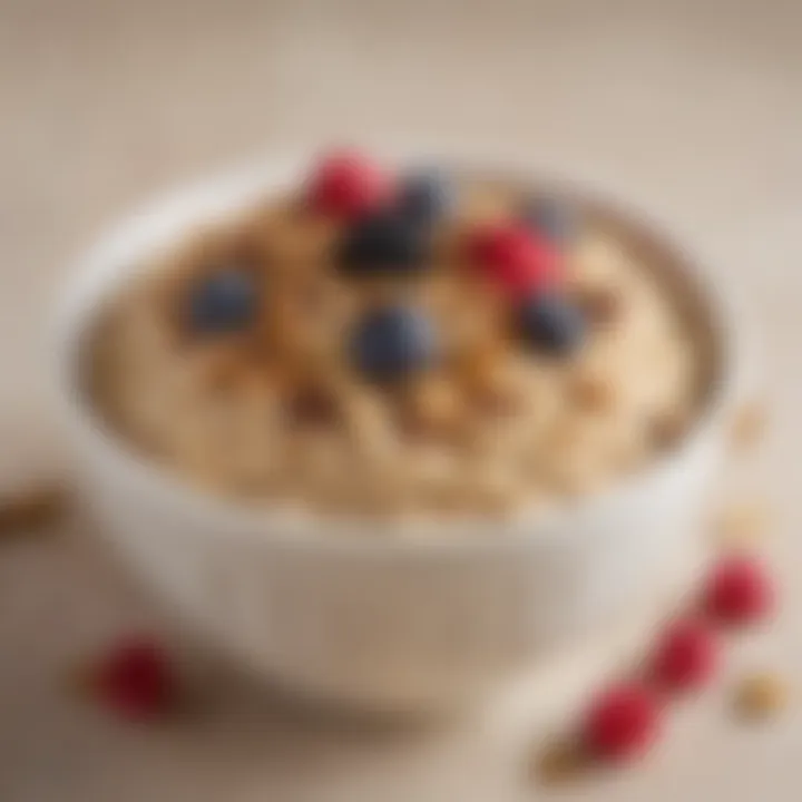 A bowl of oatmeal topped with berries and nuts