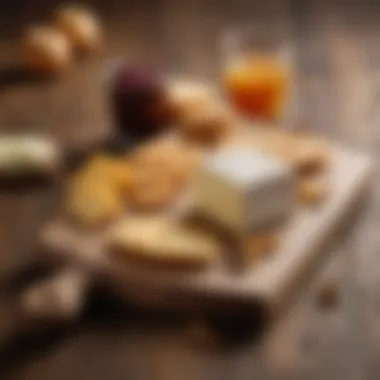 A beautifully presented cheese and cracker gift set on a wooden board