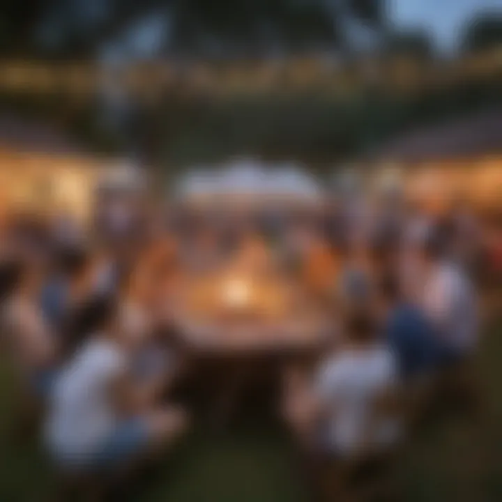 A vibrant outdoor engagement celebration with guests enjoying games and activities