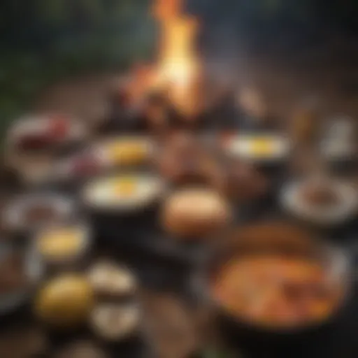 A delicious campfire breakfast spread