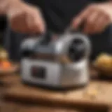 Close-up of an electric knife sharpener in use