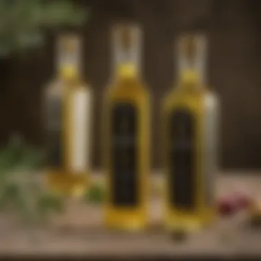 Aesthetic display of premium extra virgin olive oil bottles