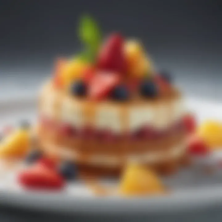 A close-up of a delicious vegan dessert garnished with fresh fruits