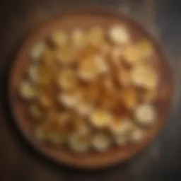 Golden brown air-fried potato slices arranged on a rustic wooden platter