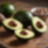 Fresh avocados on a wooden table