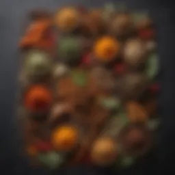 A vibrant assortment of Ayurvedic spices arranged artistically