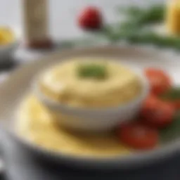 A bowl of rich Béarnaise sauce garnished with fresh tarragon