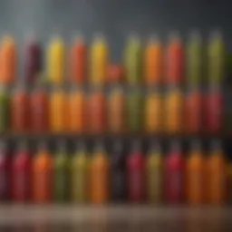 Colorful assortment of cold pressed juices