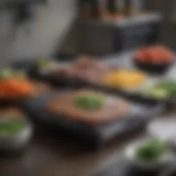 Indoor Blackstone griddle setup with fresh ingredients