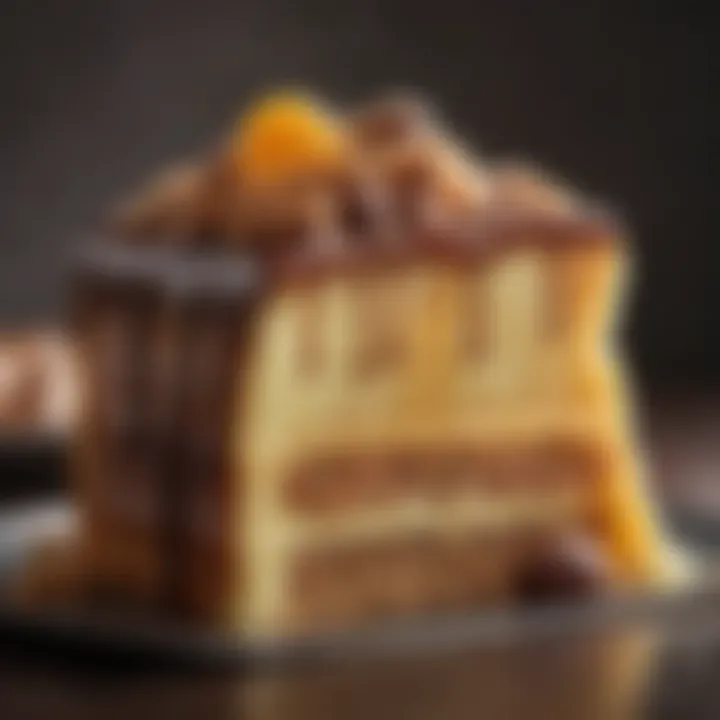 Close-up of a moist cake slice highlighting pudding texture