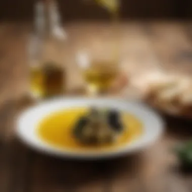 Culinary Elegance with Olive Oil An elegant dish garnished with olive oil, emphasizing its culinary versatility and appeal.