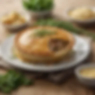 A beautifully plated chicken pie served with fresh herbs