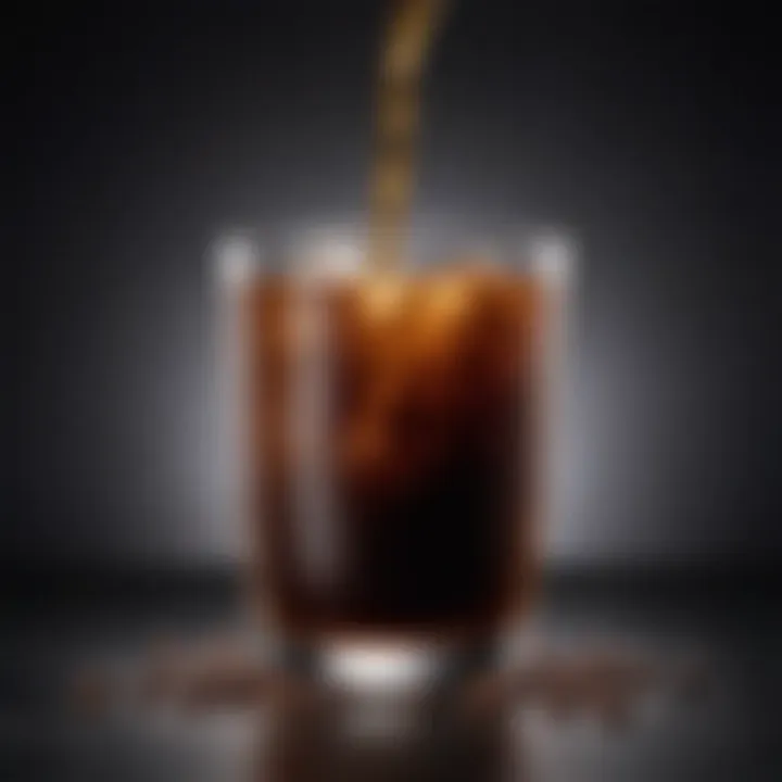 A close-up of rich, dark concentrated cold brew coffee in a glass.