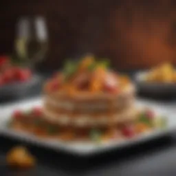 A beautifully arranged gourmet dish showcasing vibrant ingredients and artistic presentation
