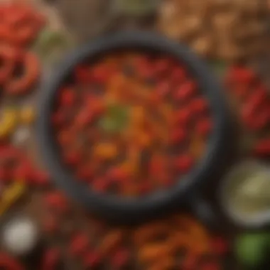 An assortment of unique Basque ingredients including peppers, seafood, and spices.