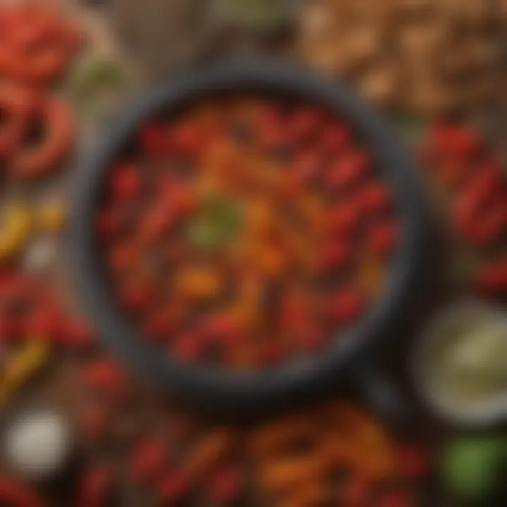 An assortment of unique Basque ingredients including peppers, seafood, and spices.
