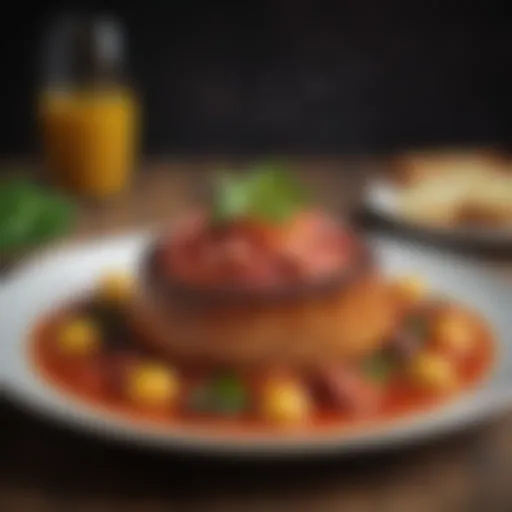 A beautifully plated traditional Basque dish showcasing vibrant colors and textures.