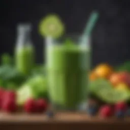 A vibrant glass of green smoothie with fresh fruits and vegetables