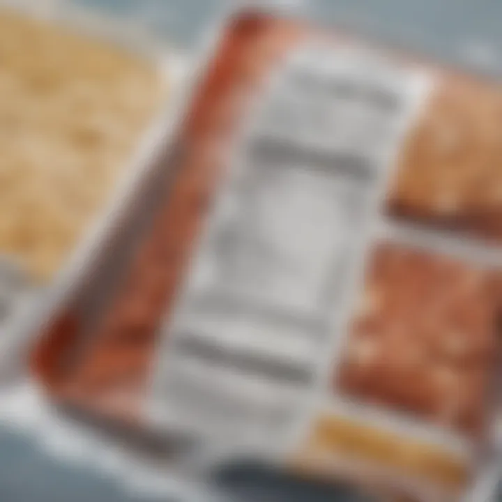 Close-up of nutrition labels on frozen food packaging