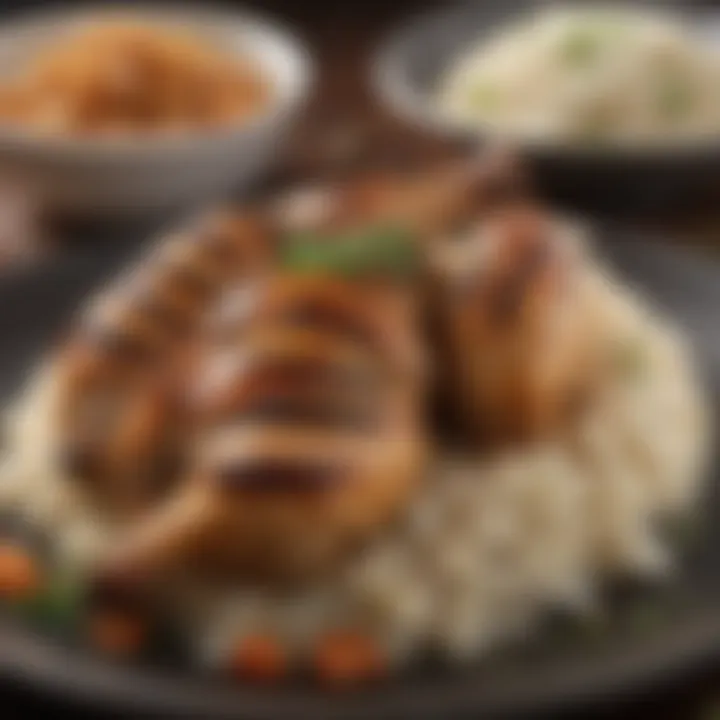 Grilled chicken served with seasoned rice