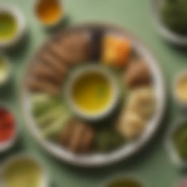 A beautifully arranged platter of food paired with green tea