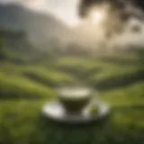 A serene landscape depicting a lush green tea plantation