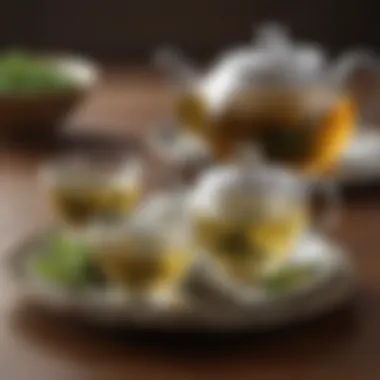 Elegant Tea Set with Green Teas An elegant tea set featuring different types of brewed green tea
