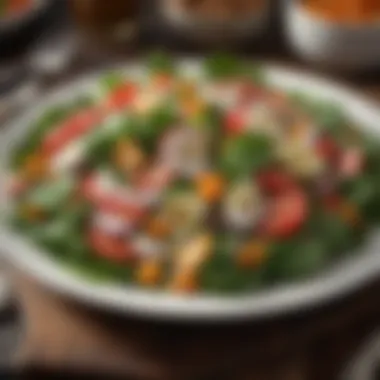 Vibrant Spinach Salad A vibrant spinach salad adorned with colorful vegetables.