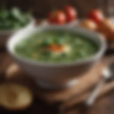 A traditional spinach soup served in an elegant bowl.