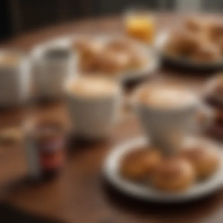 An elegantly set breakfast table featuring Folgers Cinnamon Swirl Coffee alongside pastries.